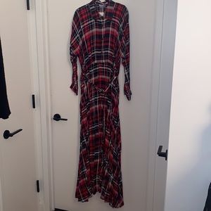 Divno Je Red Plaid Long Sleeve Maxi Button Down Dress